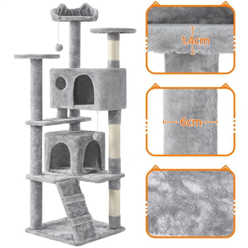 Cat Tree Condo Kitten Tree Tower w/ 2 Condos & 2 Dangling Balls & 3 Scratching Posts by Yaheetech
