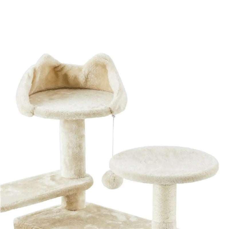 Cat Tree Condo Kitten Tree Tower w/ 2 Condos & Dangling Ball & Round Platform & Ladder by Yaheetech