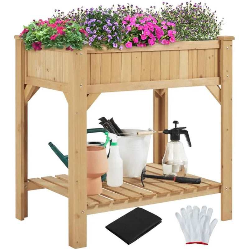 8-Pocket Wood Elevated Garden Planter with Fabric Liner by Yaheetech