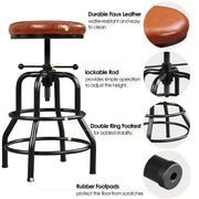 Vintage Industrial Bar Stool Rustic Swivel Bar Stool Round Faux Leather Metal Stool by Yaheetech
