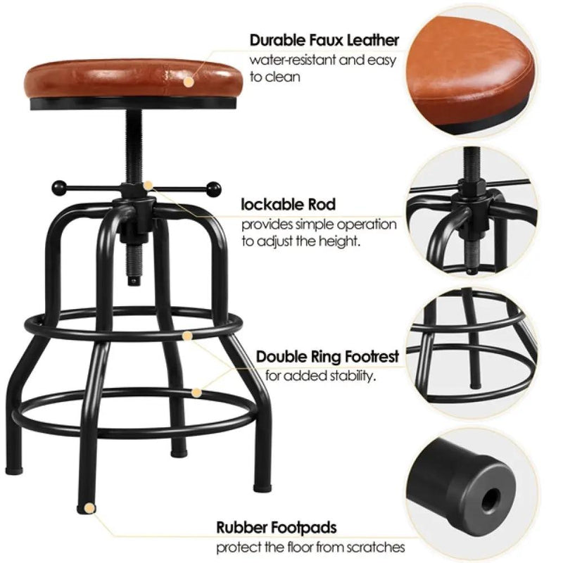 Vintage Industrial Bar Stool Rustic Swivel Bar Stool Round Faux Leather Metal Stool by Yaheetech