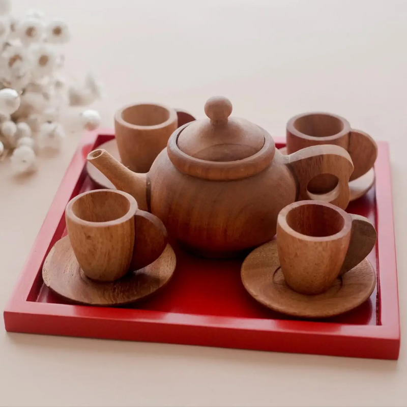 Japanese Wooden Tea Set - QToys | Wooden Toy NZ by Curious Moonbeam