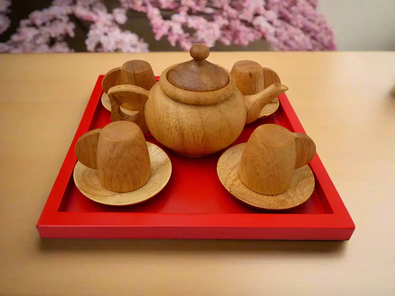 Japanese Wooden Tea Set - QToys | Wooden Toy NZ by Curious Moonbeam