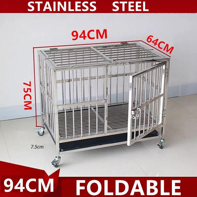 Collapsible Stainless Steel Pet Cage 94CM Large with Wheels by dealonline.co.nz