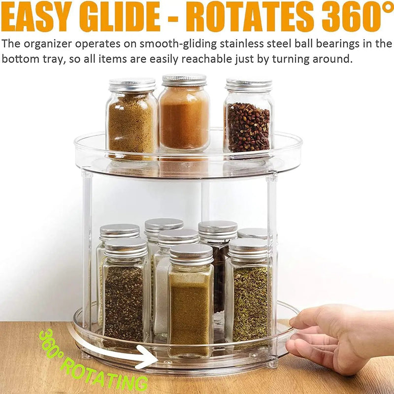 2 Tier Lazy Susan Turntable Organizer Spice Rack Makeup Organizer by salelink.co.nz