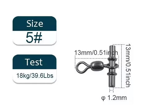 13mm 18kg Swivel Sleeves 3-way Fishing Swivels Crane 10 PK 1.2mm Line Size with size and test details.
