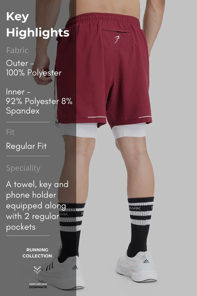 2 in 1 Mesh Shorts Maroon by Fuaark Nz