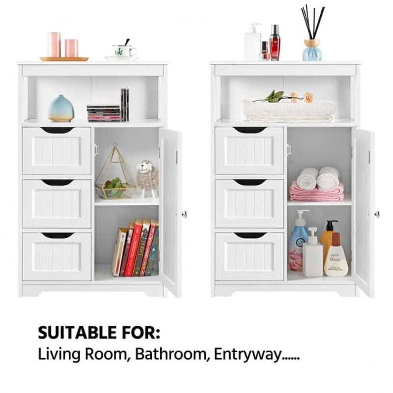 Bathroom Floor Cabinet MDF Wooden Storage Organizer w/ Drawers by Yaheetech