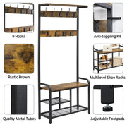 72” H Multifunctional Hall Tree with Bench &amp; Shoe Storage by Yaheetech