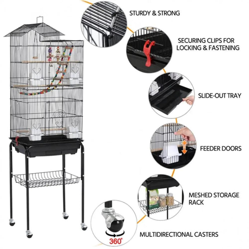 Rolling Metal Bird Cage with Detachable Stand by Yaheetech