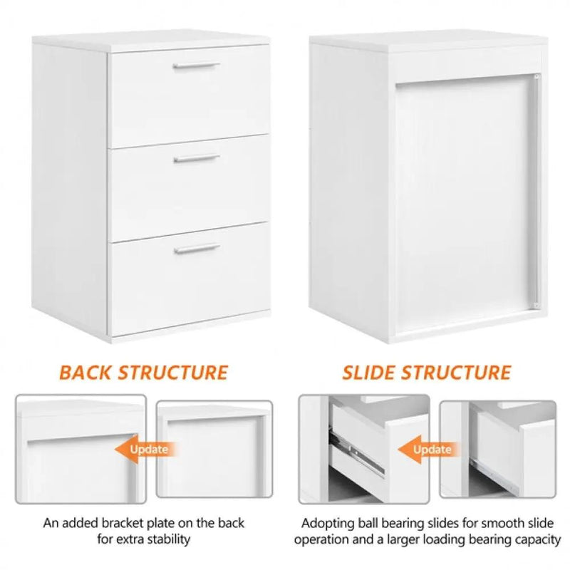 Side Table 3 Drawers End Table Chest Dresser Metal Handles Cabinet White by Yaheetech