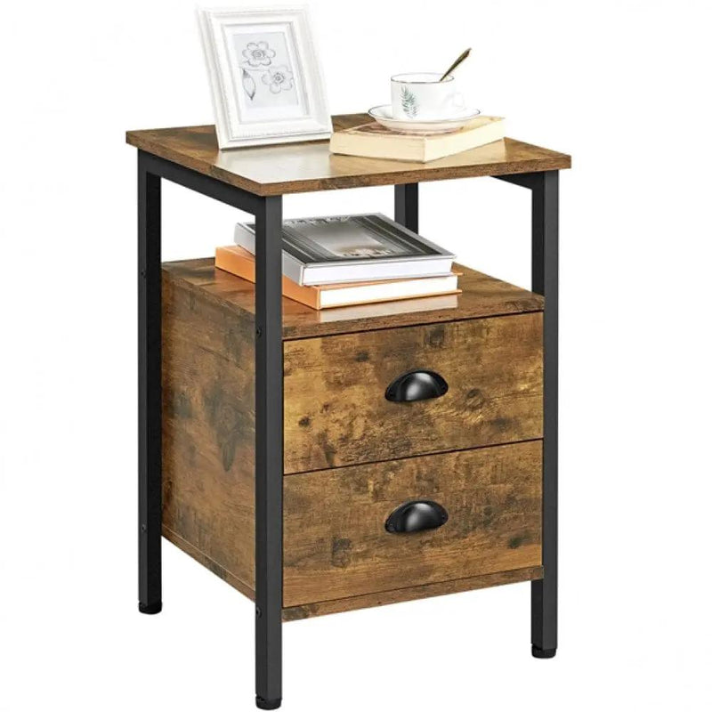 1 Pair Side Table with 2 Drawers by Yaheetech