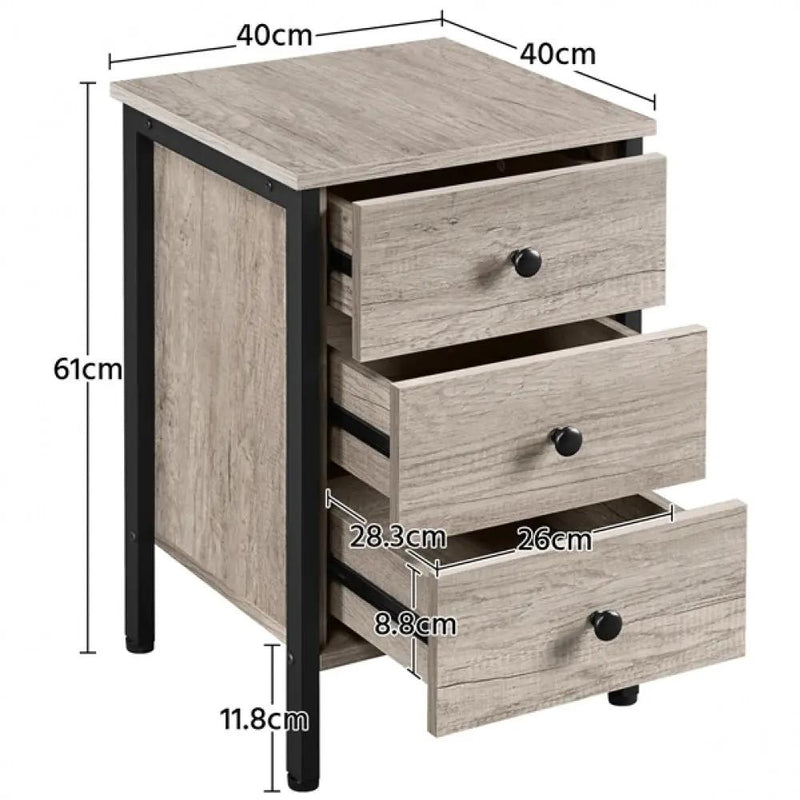 3 Drawer Nightstand Storage Nightstand Metal Frame Dresser Organizer by Yaheetech