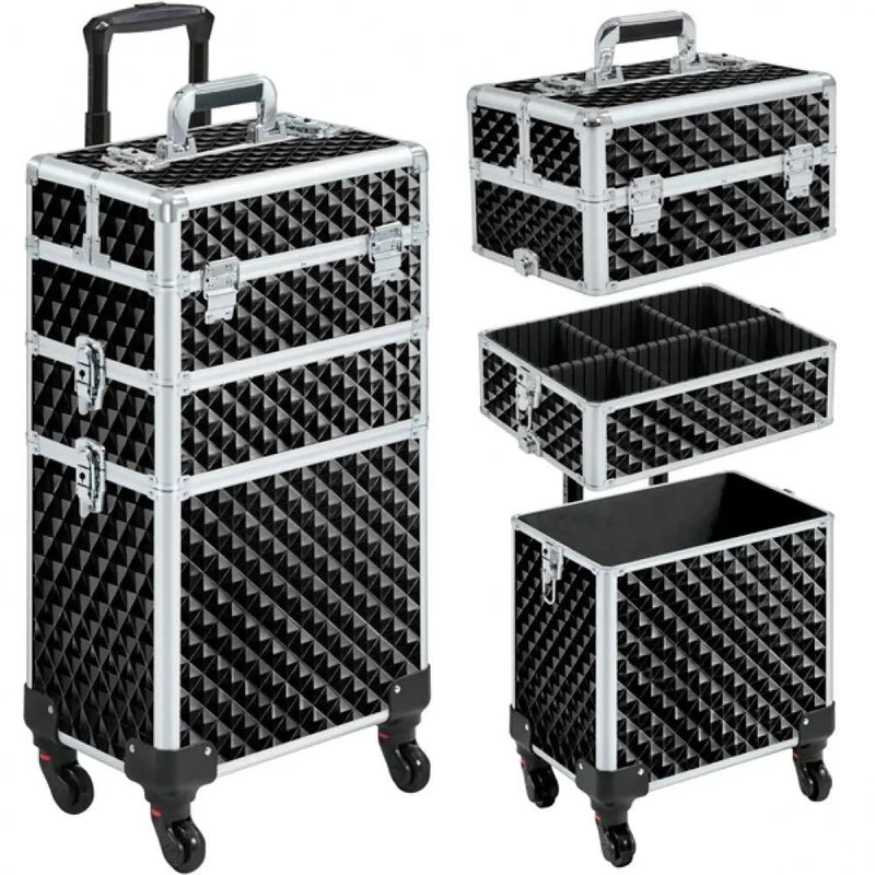 3-in-1 Rolling Makeup Train Case Portable Cosmetic Trolley by Yaheetech