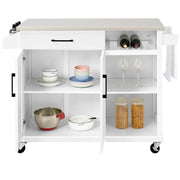Kitchen Trolley Kitchen Island Cart with Stainless Steel Top & Storage by Yaheetech