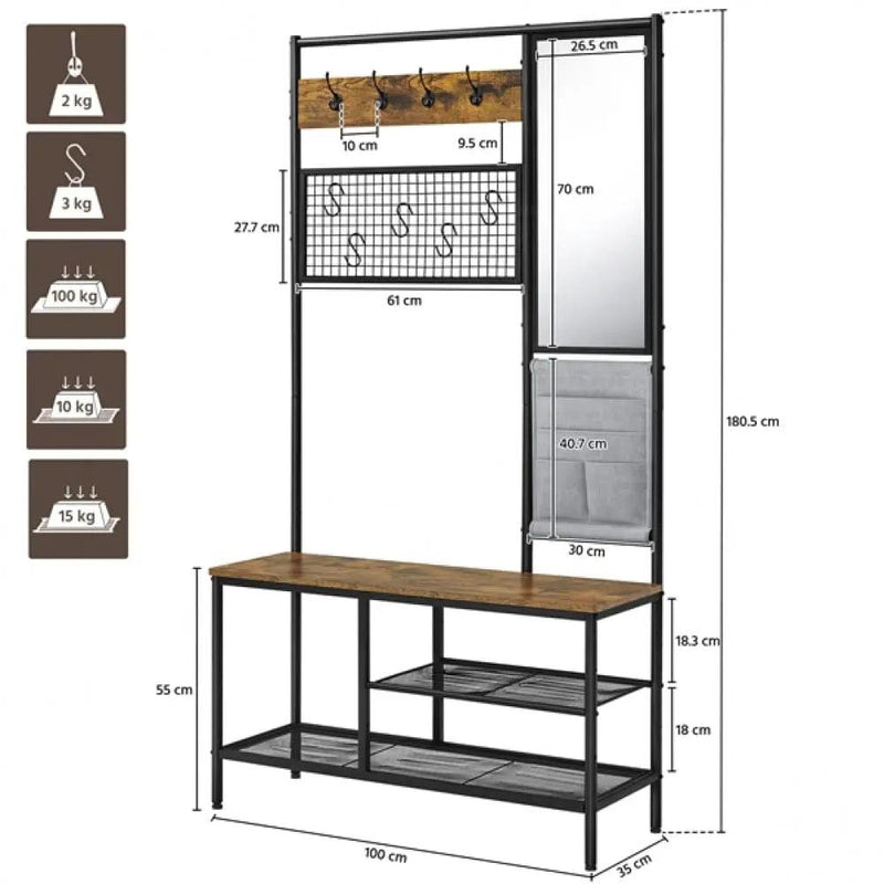Six-in-one Hall Tree with Shoe Storage Bench/ Mirror/ Storage Bag/ Coat Rack by Yaheetech