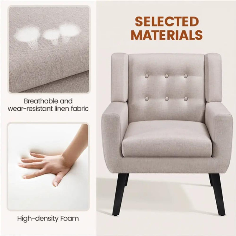 Set of 2 Button Tufted Armchairs with Solid Wood Legs by Yaheetech