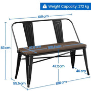 Industrial Metal Dining Bench with Wooden Top for Patio Kitchen by Yaheetech