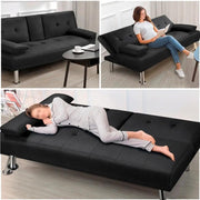 Fabric Upholstered Convertible Futon Sofa Bed by Yaheetech