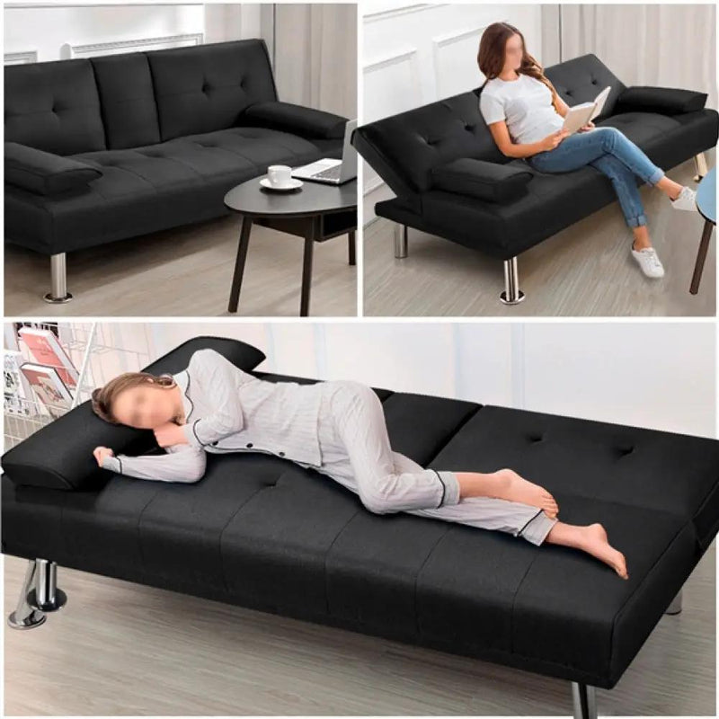 Fabric Upholstered Convertible Futon Sofa Bed by Yaheetech