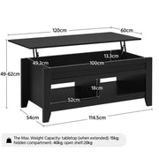 L 120cm Lift Top Coffee Table w/Hidden Compartment & 2 Open Shelves by Yaheetech