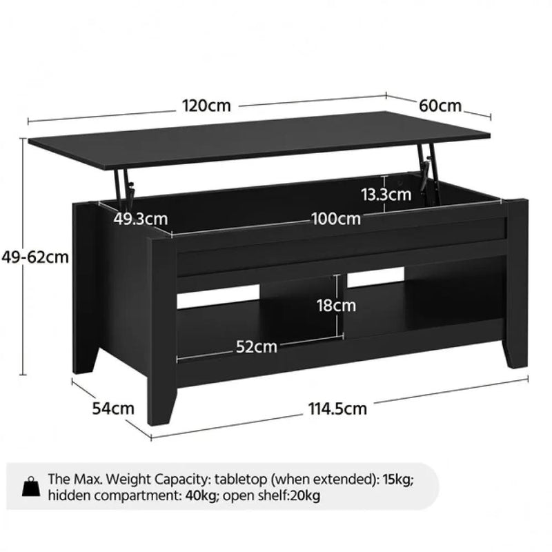 L 120cm Lift Top Coffee Table w/Hidden Compartment & 2 Open Shelves by Yaheetech