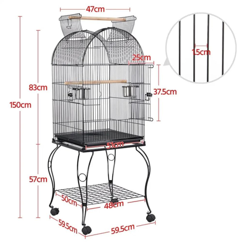 Open Top Metal Bird Cage Rolling Parrot Cage by Yaheetech