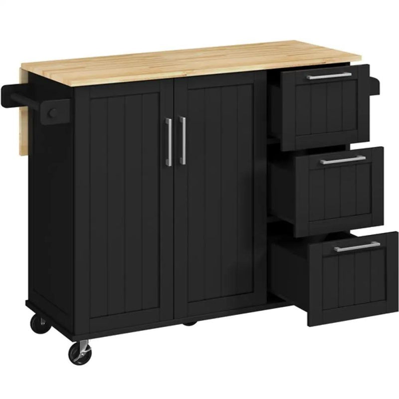 Kitchen Cart Kithen Trolley with Wood Top and Drop Leaf Breakfast Bar by Yaheetech