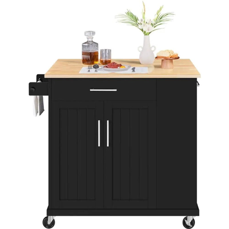 Kitchen Island Kitchen Trolley on Wheels with Drawers & Cabinet by Yaheetech