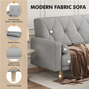 Button-tufted Fabric 3-Seater Sofa Bed W/ 2 Bolster Pillows by Yaheetech