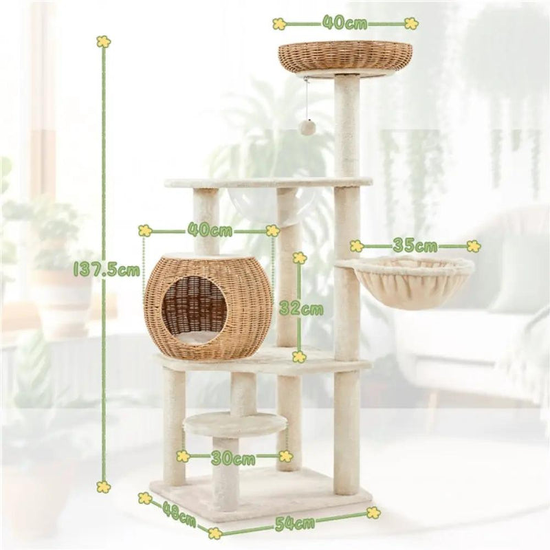 54″ Tall Rattan Cat Tree Cat Tower by Yaheetech