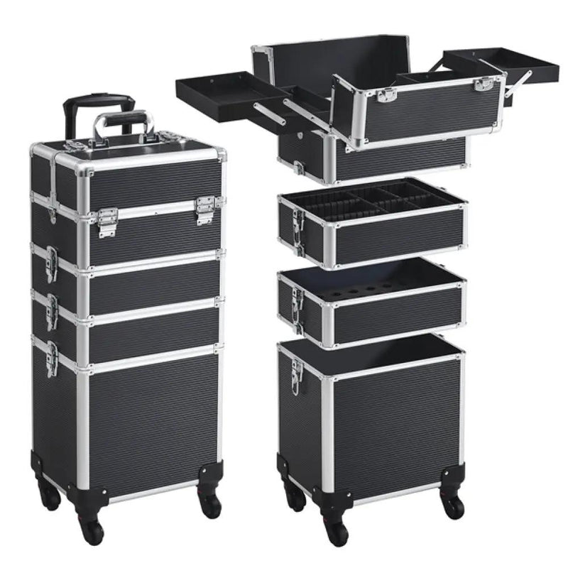 5-In-1 Professional Aluminum Rolling Cosmetic Makeup Train Cases Trolley by Yaheetech