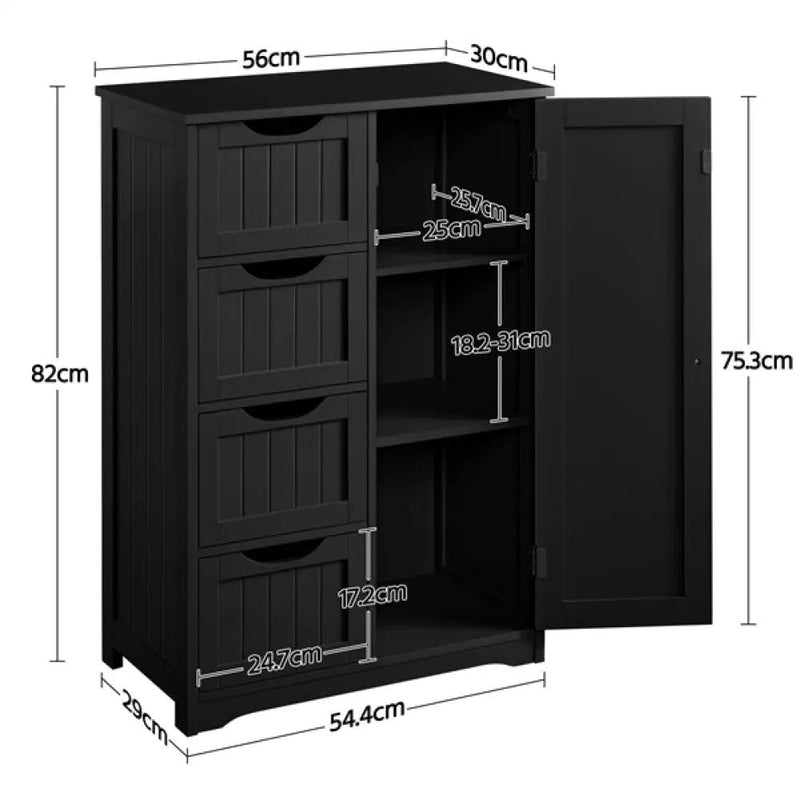 Wooden Bathroom Cabinet 4 Drawers & Cupboard Bathroom Storage Unit by Yaheetech