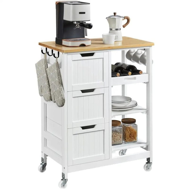 Kitchen Island with Wheels Kitchen Storage Serving Cart by Yaheetech
