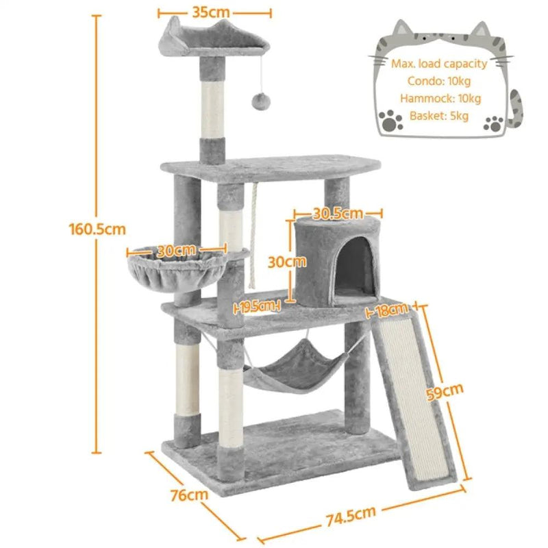 Deluxe Multi Level Cat Tree Condo with Basket & Hammock by Yaheetech
