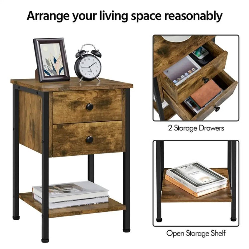 1 Pair Side Table End Table Nightstand Bedside Table by Yaheetech