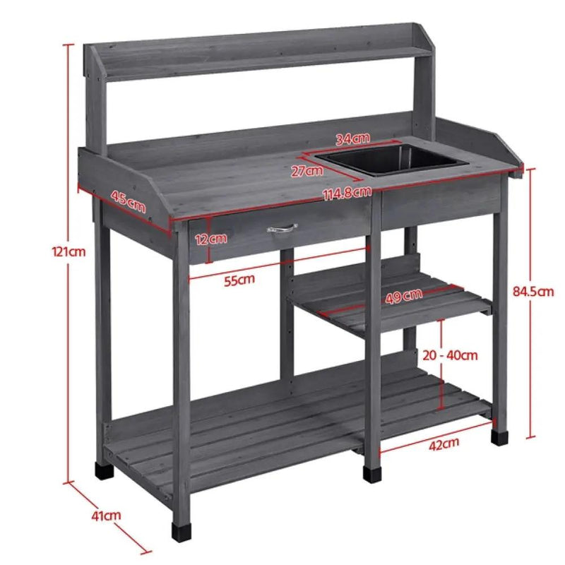 Garden Potting Bench with Basin Garden Work Bench Station by Yaheetech