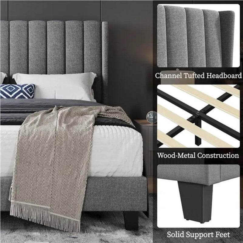 Queen Upholstered Bed Frame by Yaheetech