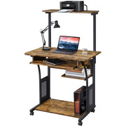 3-Tier Rolling Computer Desk Study Table with Printer Shelf by Yaheetech