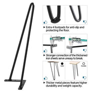 4PCS 16 Inch Solid Hairpin Coffee Table Legs 3-Rods by Yaheetech