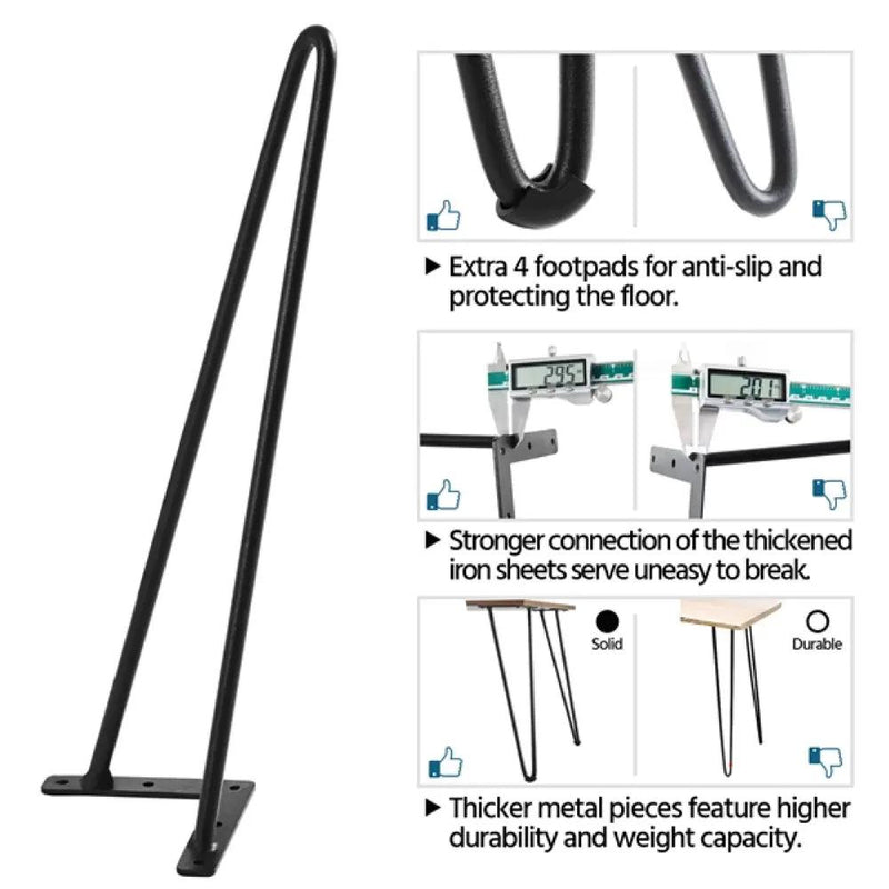 4PCS 16 Inch Solid Hairpin Coffee Table Legs 3-Rods by Yaheetech
