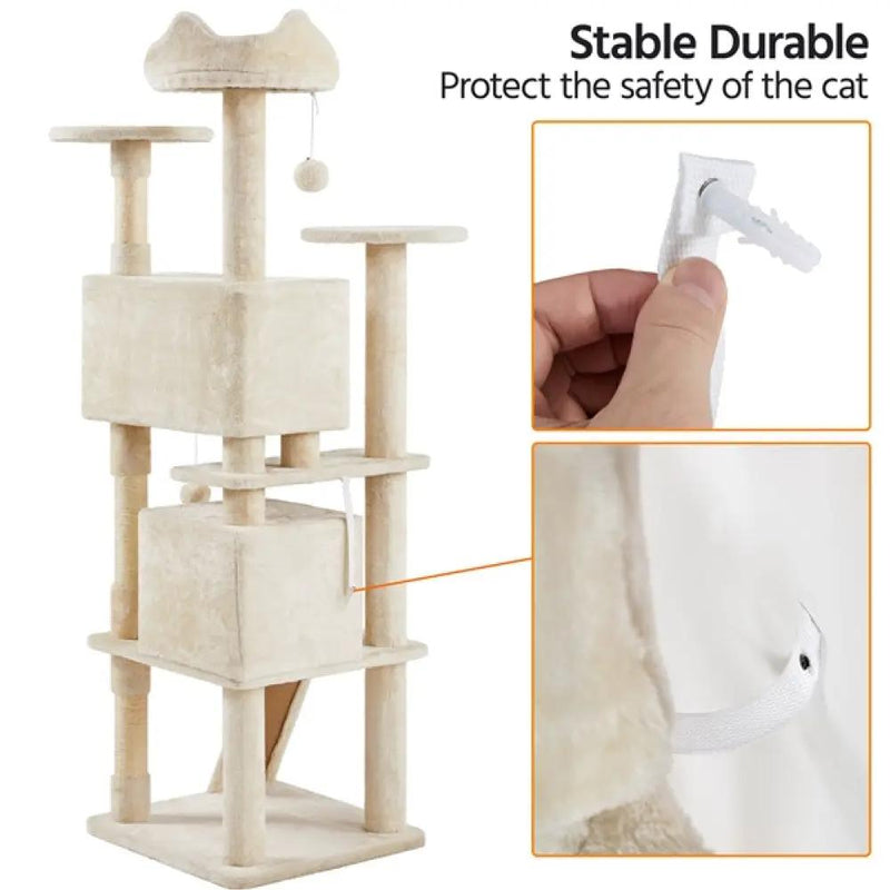 Cat Tree Cat Tower w/ Condos & Dangling Balls & Scratching Posts & Platforms by Yaheetech