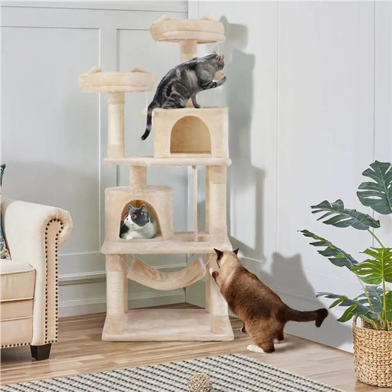 Multi-Level Cat Tree with 2 Condos & 2 Perches & Scratching Posts & Hammock by Yaheetech