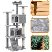 Cat Tree Condo Kitten Tree Tower w/ 2 Condos & 2 Dangling Balls & 3 Scratching Posts by Yaheetech