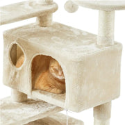 Cat Tree Condo Kitten Tree Tower w/ 2 Condos & Dangling Ball & Round Platform & Ladder by Yaheetech