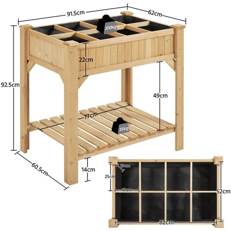 8-Pocket Wood Elevated Garden Planter with Fabric Liner by Yaheetech