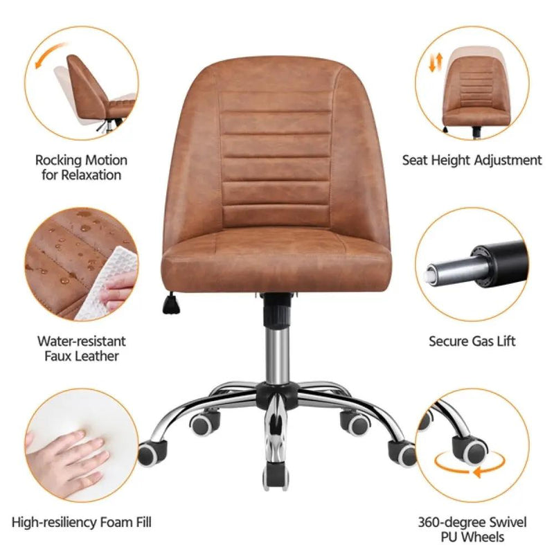Faux Leather Mid Back Home Office Desk Chair by Yaheetech