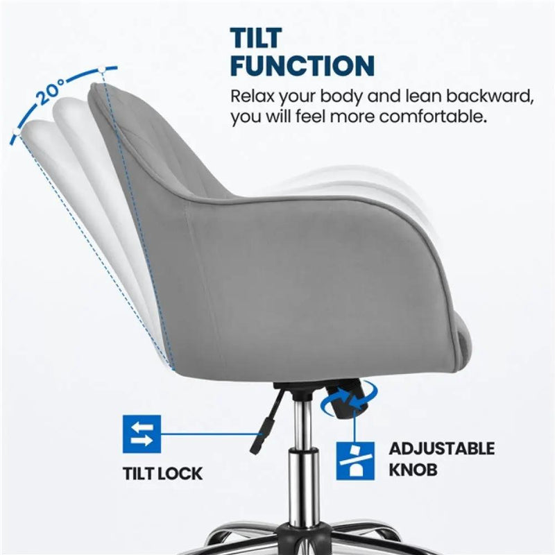 Modern Velvet Desk Chair Soft Height-Adjustable 360°Swivel Computer Chair by Yaheetech