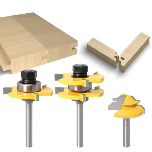 Tongue and Groove Router Bit Set 1/4'' Shank T-type Woodwork Milling Cutter 3pcs by salelink.co.nz