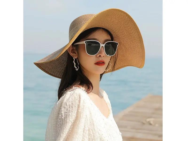 KHAKI- Women Lady Sun Straw Hat Wide Large Brim Floppy Derby Summer Beach Cap by dealonline.co.nz